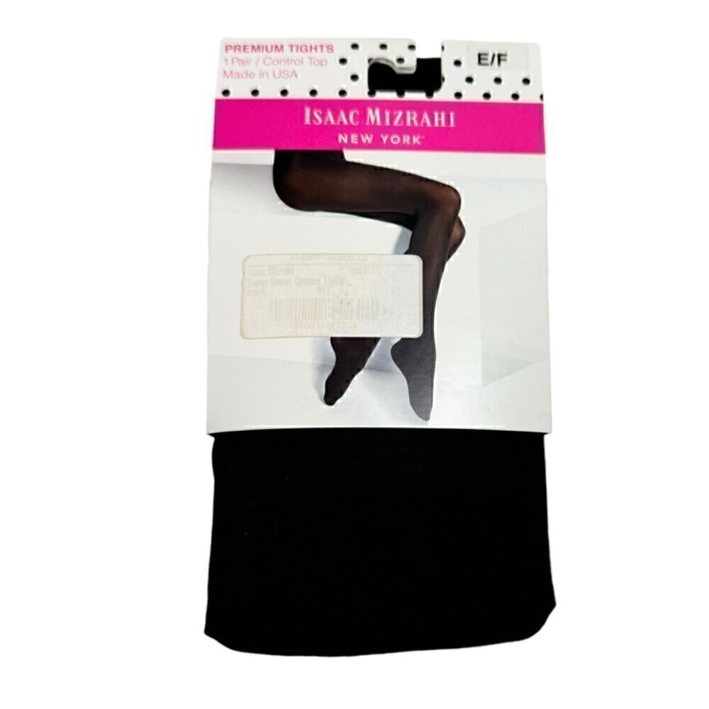 NEW Isaac Mizrahi Black Tights Sz. L 2PCs Opaque Stretch Control Top Fall Goth - Picture 2 of 8